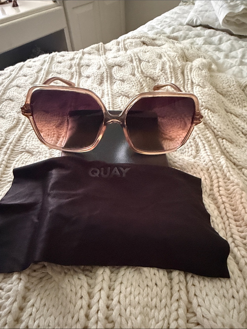 Quay Australia Oversized “Press Tour” Square Tan Gradient Sunglasses